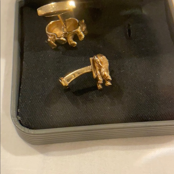 TOURNEAU 14K GOLD HEAVY BULL & BEAR CUFFLINKS WITH REAL RUBY EYES - Picture 5 of 10